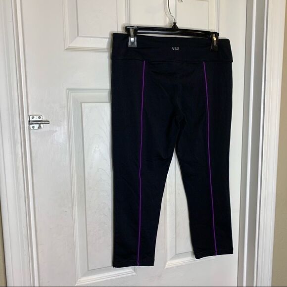 VSX Sexy Sport Black Cropped Leggings Purple Trim - Picture 6 of 7
